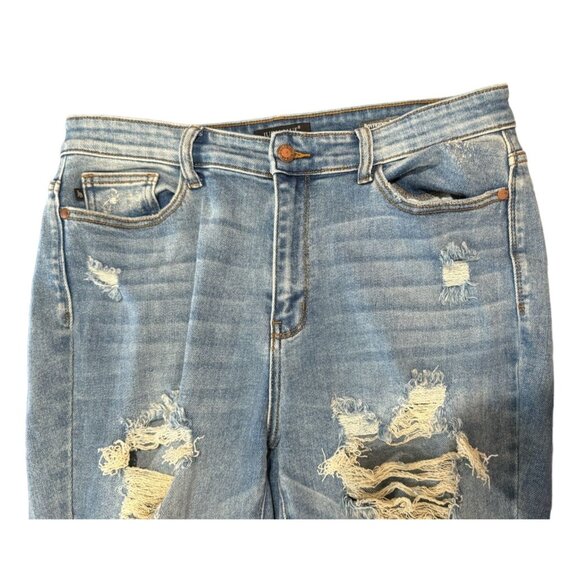 Judy Blue Distressed High Rise Boyfriend Fit Jeans Womens Size 11/30 Blue |K1 - Picture 2 of 8